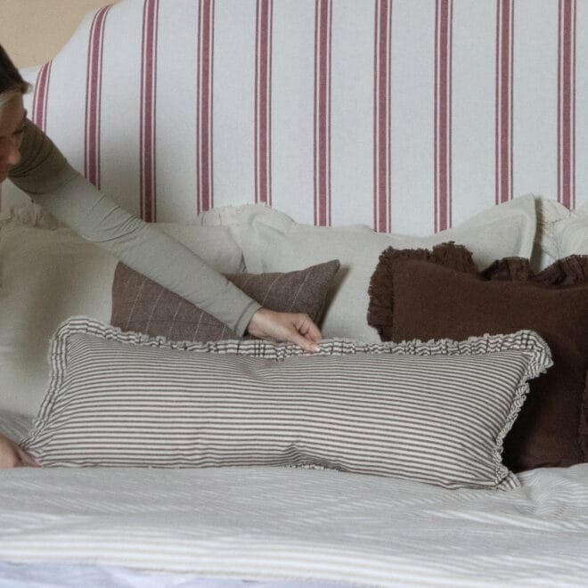 Darcy Dark Brown Stripe Ruffle Cushion 80×30