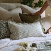 Hallie Olive Stripe Ruffle Cushion 50x30