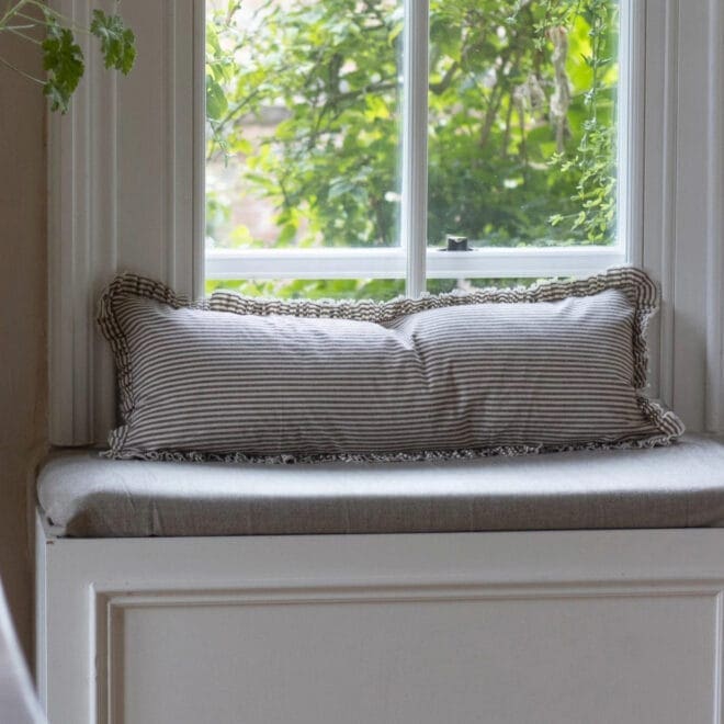 Darcy Dark Brown Stripe Ruffle Cushion 80×30