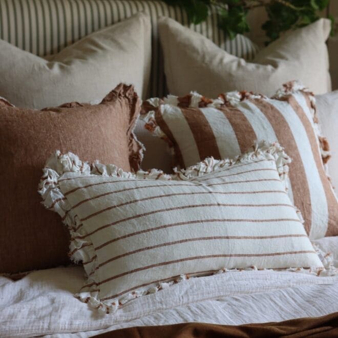 Hallie Brown & Cream Stripe Cushion 50×30