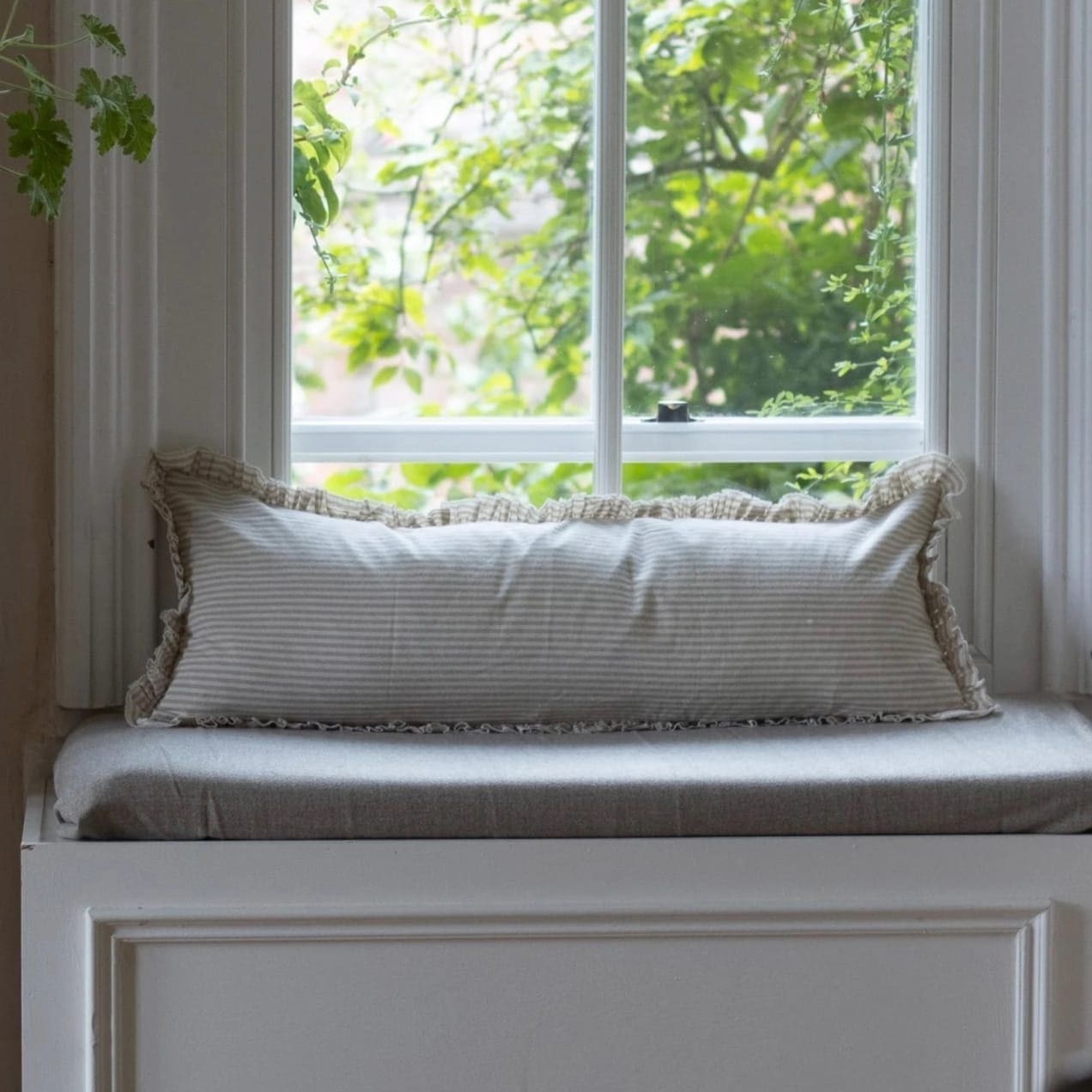 Darcy Beige Stripe Ruffle Cushion 80x30