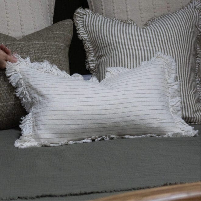 Hallie Olive Pinstripe Ruffle Cushion 50×30