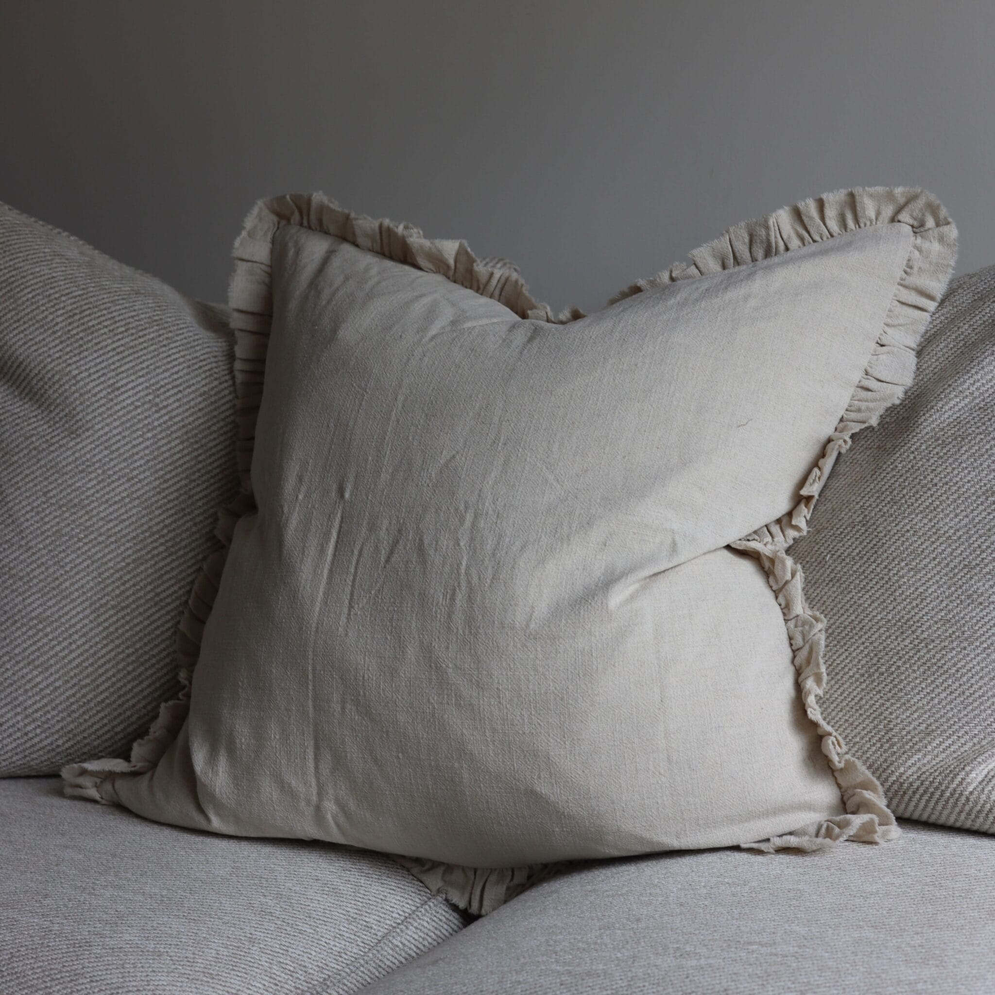 grace sand ruffle cushion 65x65