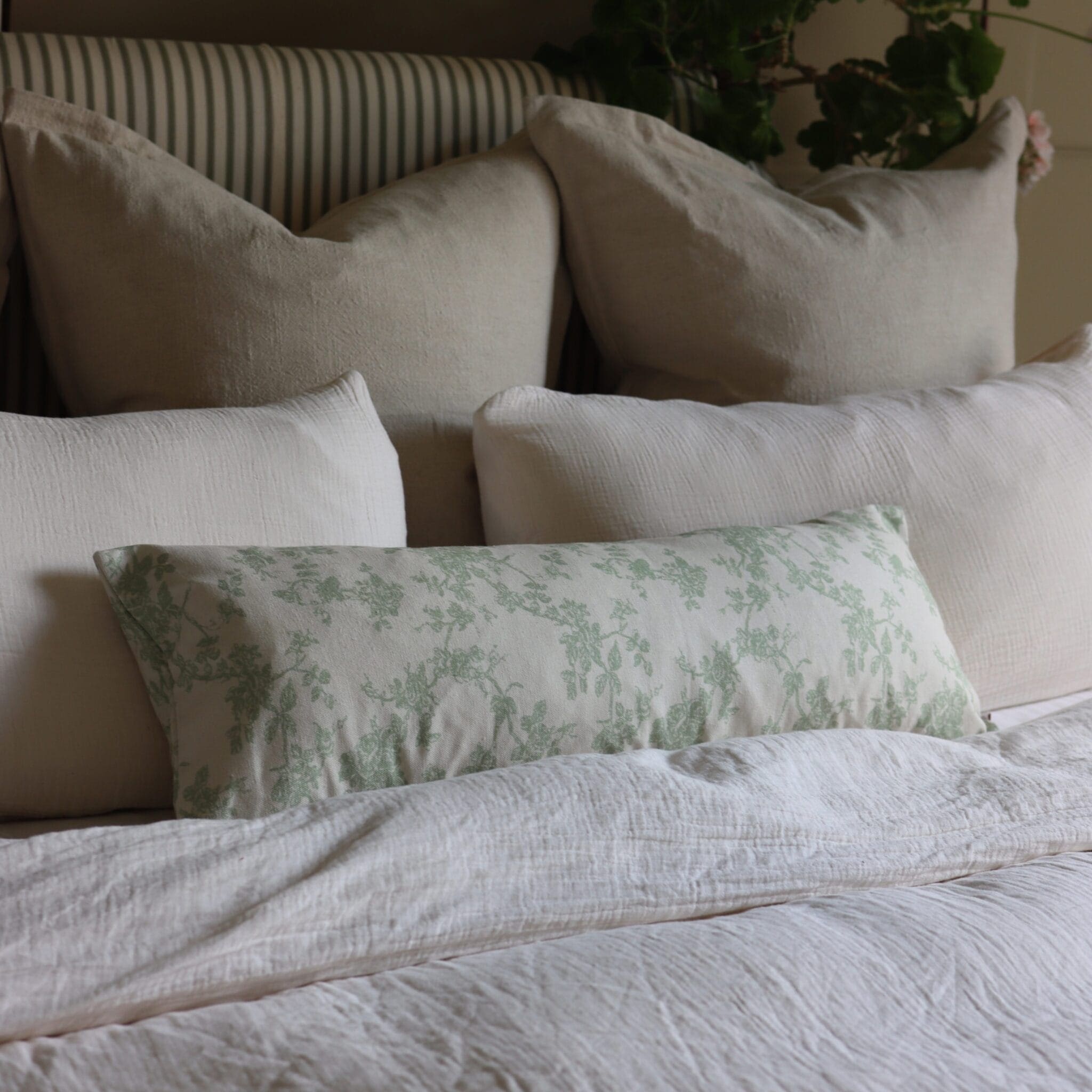 Aria Green Floral Print Bolster Cushion