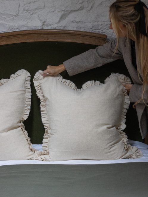 Grace Sand Ruffle Cushion
