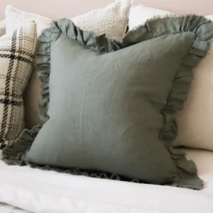 hallie khaki ruffle cushion