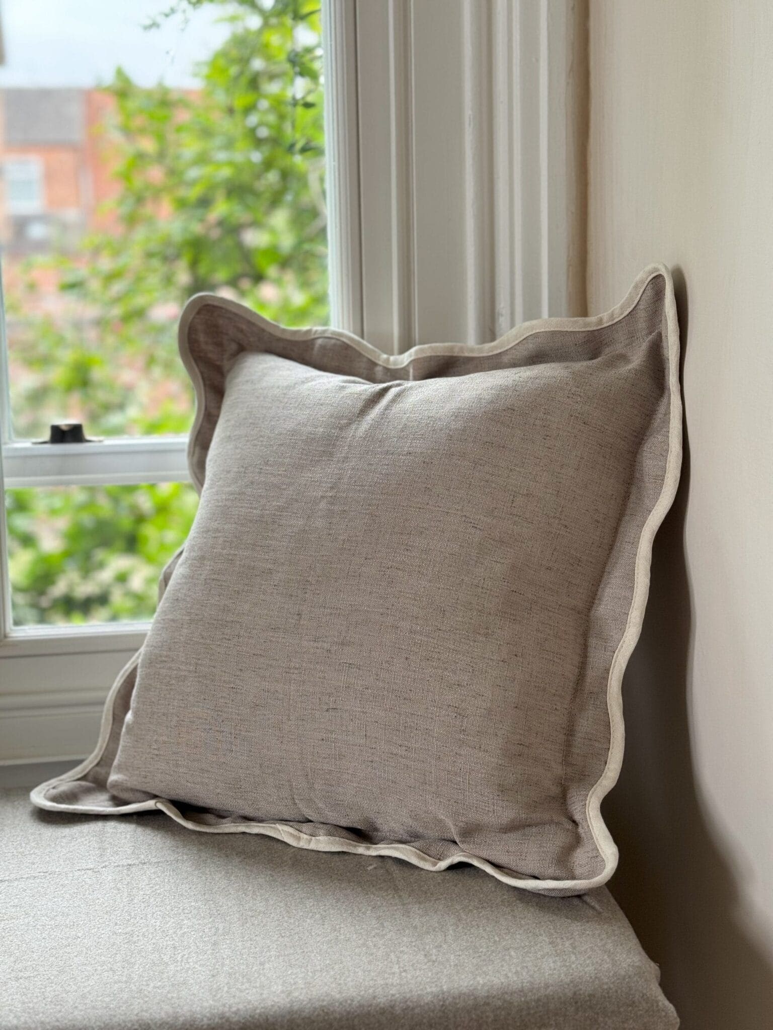 chloe greige scalloped edge cushion