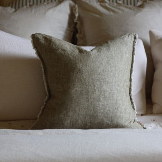 Esmee Olive Washed Linen Cushion