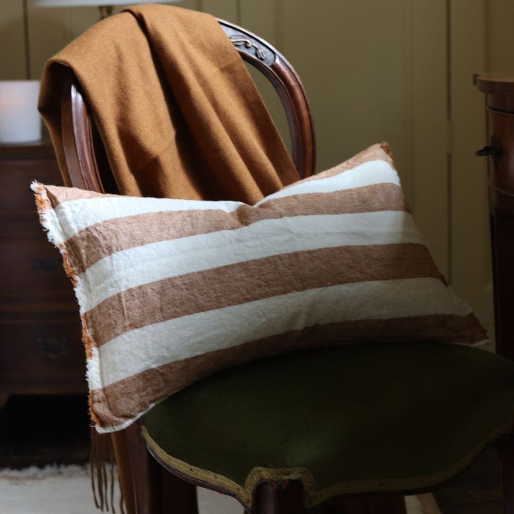 esmee rust wide stripe linen cushion