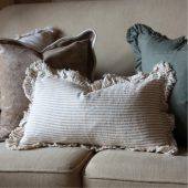 Hallie Light Brown Stripe Ruffle Cushion 50x30