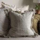 Hallie Olive Stripe Ruffle Cushion