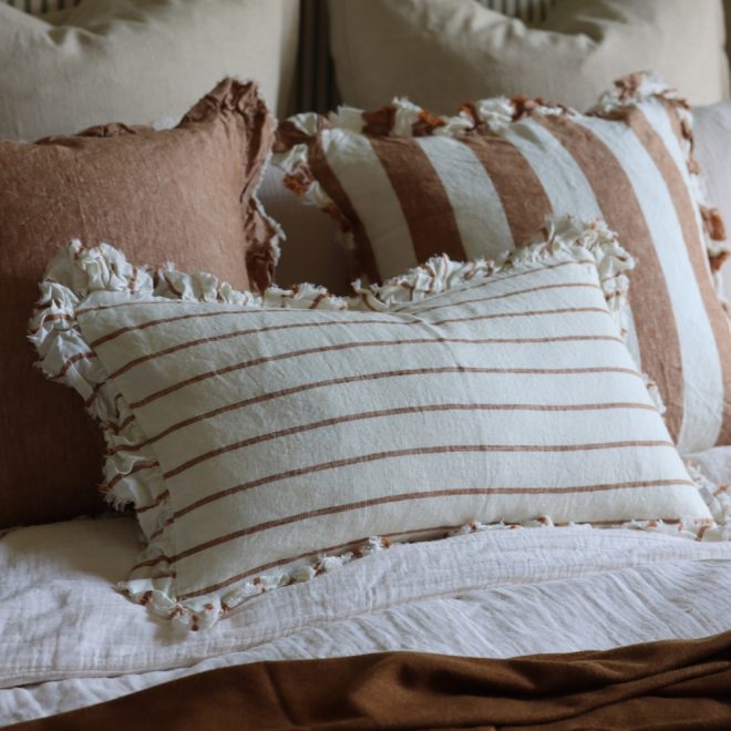 Hallie Brown & Cream Stripe Cushion 50×30