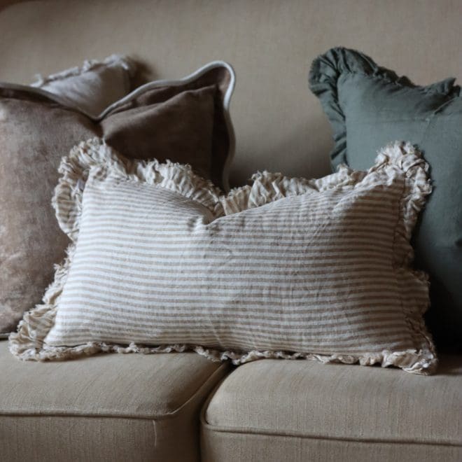 Hallie Light Brown Stripe Ruffle Cushion 50×30