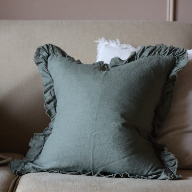 Hallie Khaki Green Ruffle Cushion