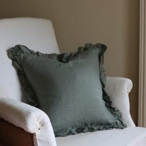 hallie khaki ruffle cushion