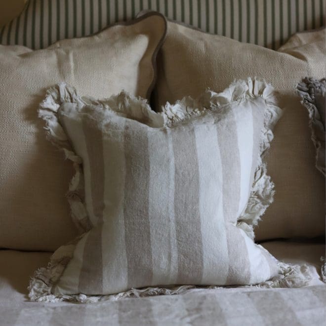 Hallie Natural Wide Stripe Ruffle Cushion