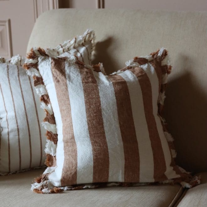Hallie Rust Wide Stripe Ruffle Cushion