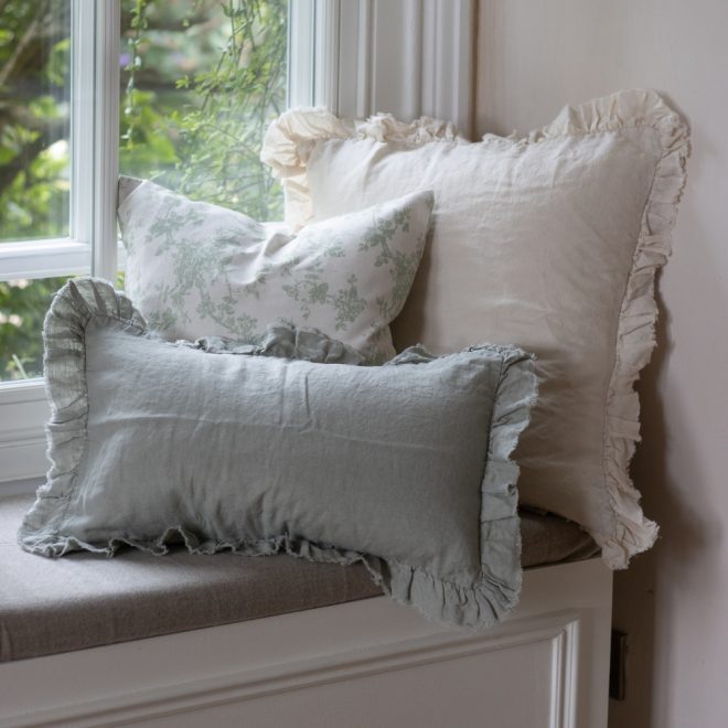 Hallie Sage Green Ruffle Cushion 50×30