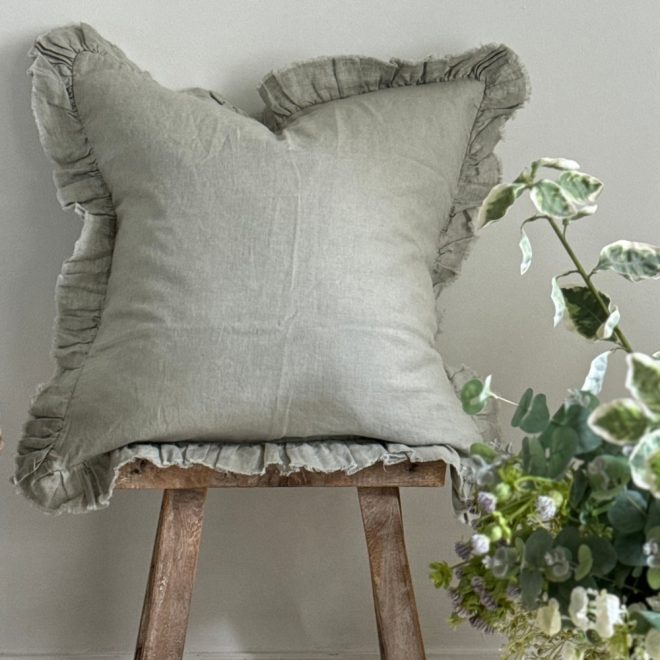 Hallie Sage Green Ruffle Cushion