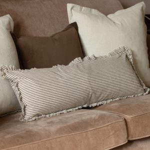 Darcy Dark Brown Stripe Ruffle Cushion 80x30