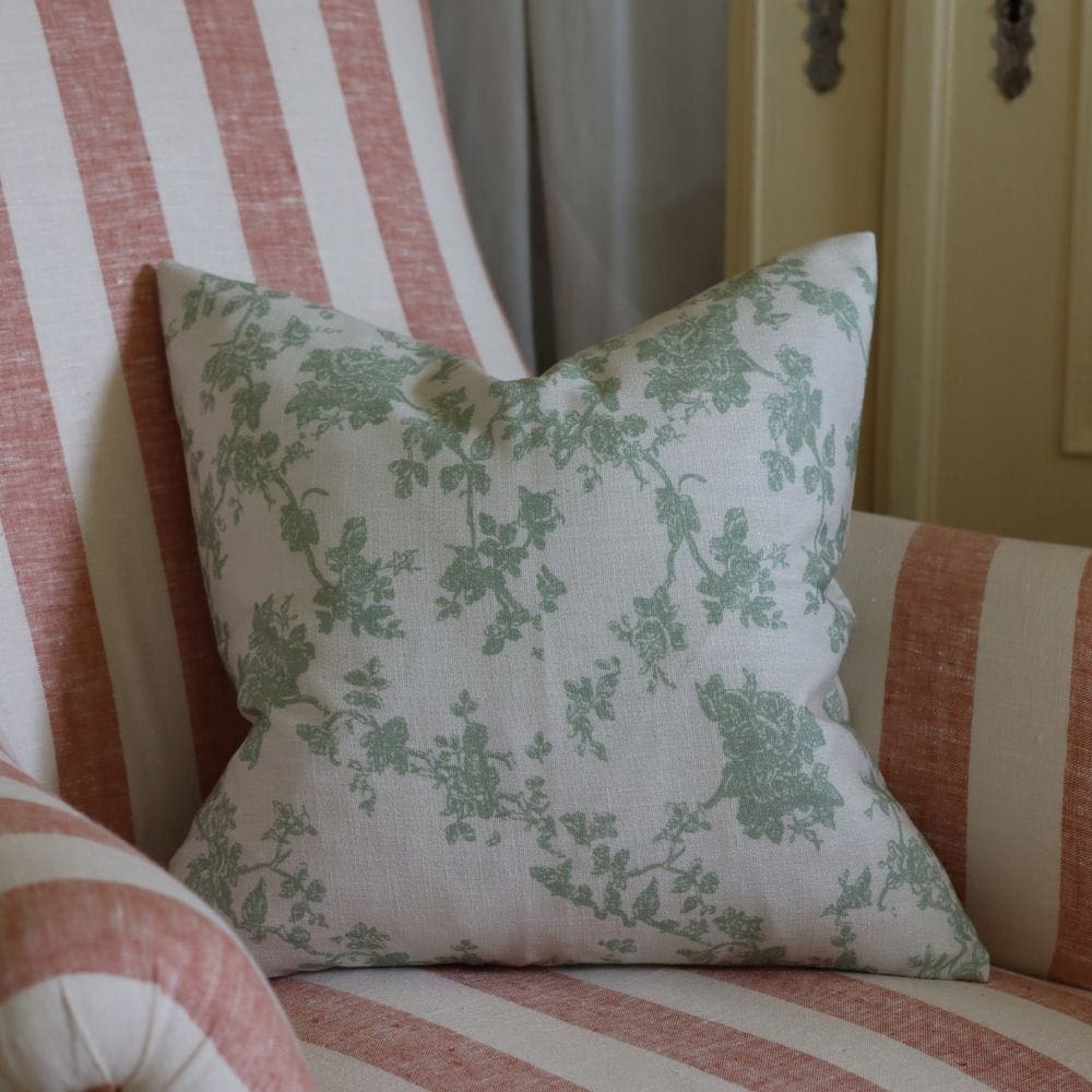 aria sage green floral cushion