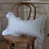 hallie blue gingham ruffle cushion 50x30