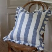hallie blue wide stripe ruffle cushion