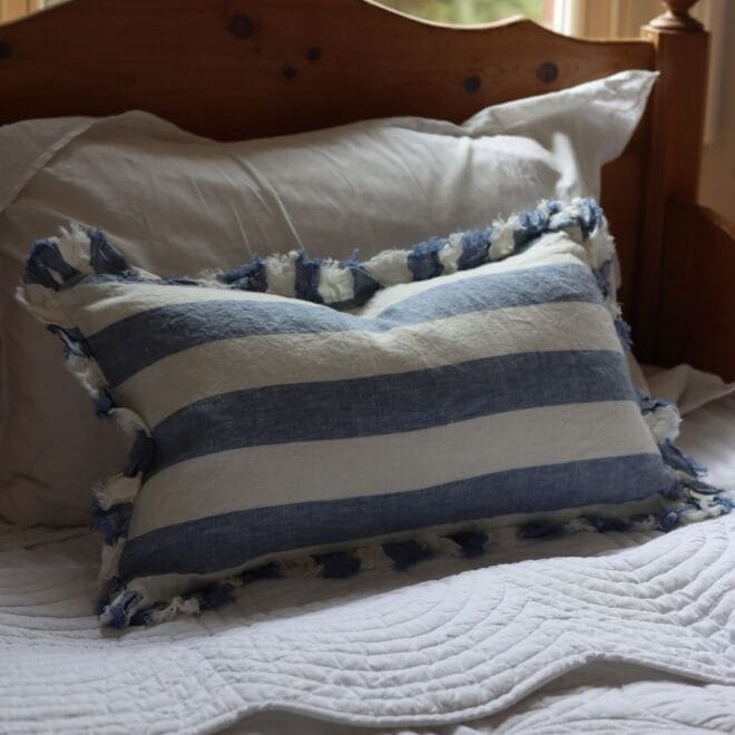 Hallie Blue Wide Stripe Cushion 50×30
