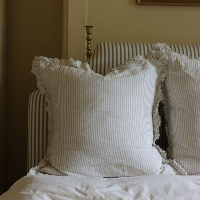 Hallie Natural Beige Stripe Ruffle Cushion 65×65