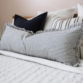 Darcy Navy Stripe Ruffle Cushion 80x30