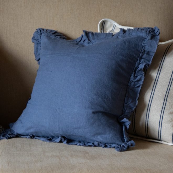 Hallie Navy Ruffle Cushion