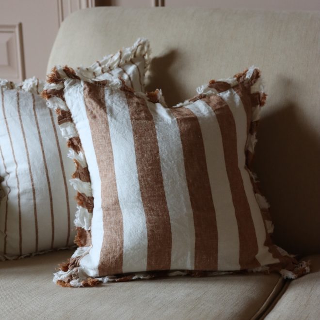 Hallie Rust Wide Stripe Ruffle Cushion