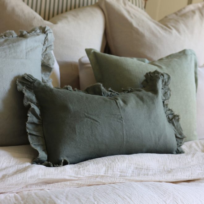 Hallie Khaki Ruffle Cushion 50×30