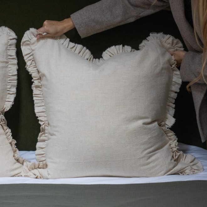 Grace Sand Ruffle Cushion 65×65