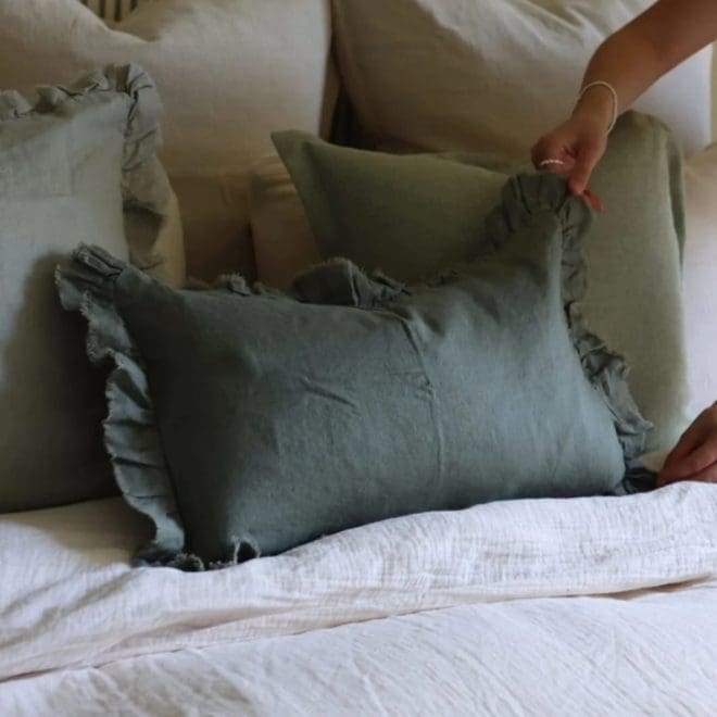 Hallie Khaki Ruffle Cushion 50×30