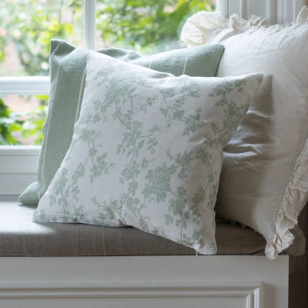 Aria Green Floral Print Cushion