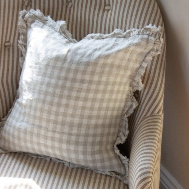 Hallie Natural Gingham Ruffle Cushion