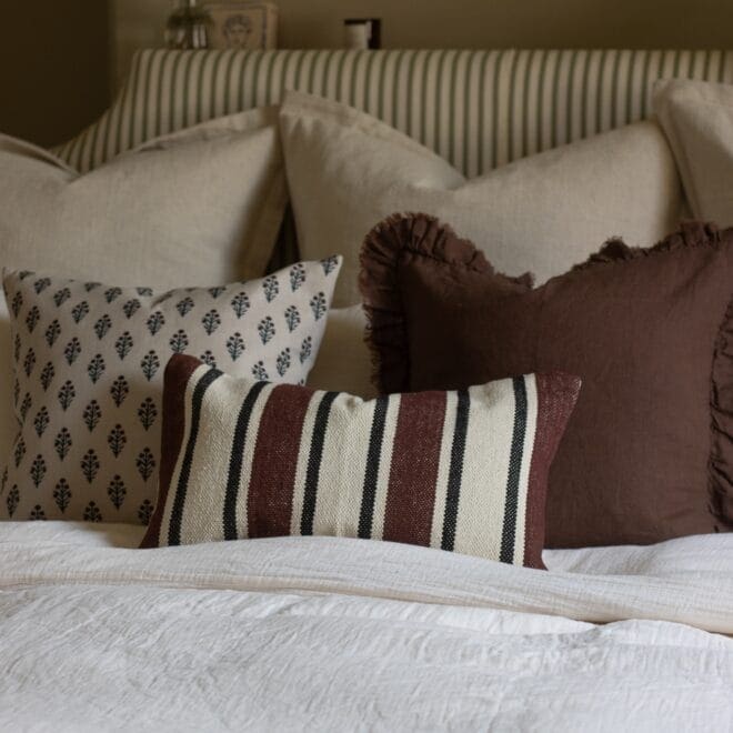 India Plum & Black Stripe Cushion 50×30