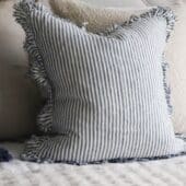 Hallie Navy Stripe Ruffle Cushion
