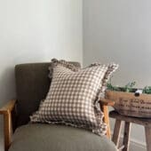 Hallie Brown Gingham Ruffle Cushion