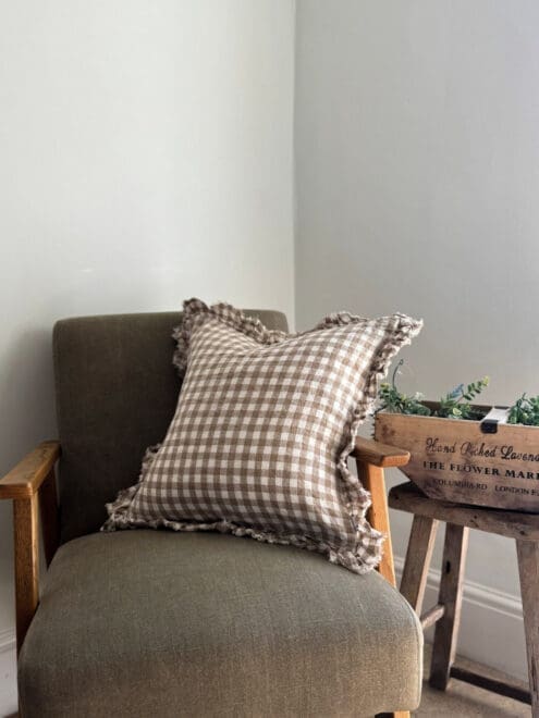 Hallie Brown Gingham Ruffle Cushion