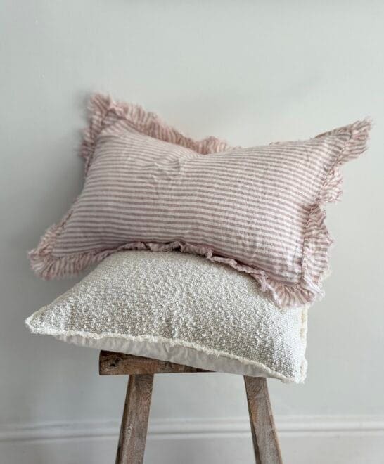 Hallie Pink Stripe Ruffle Cushion 50×30