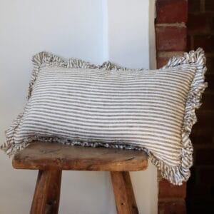 Hallie Olive Stripe Ruffle Cushion 50x30