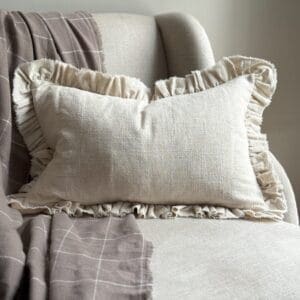 grace sand ruffle cushion 50x30cm