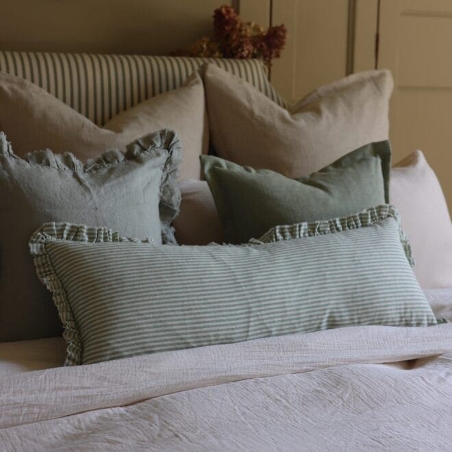 Darcy Sage Stripe Ruffle Cushion 80×30