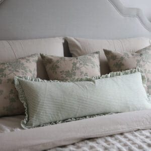 Darcy Sage Stripe Ruffle Cushion 80x30