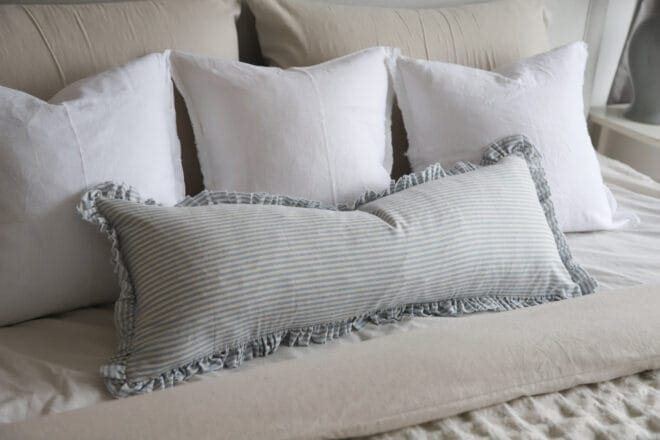 Darcy Blue Stripe Ruffle Cushion 80×30