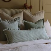 Darcy Sage Stripe Ruffle Bolster Cushion 80x30
