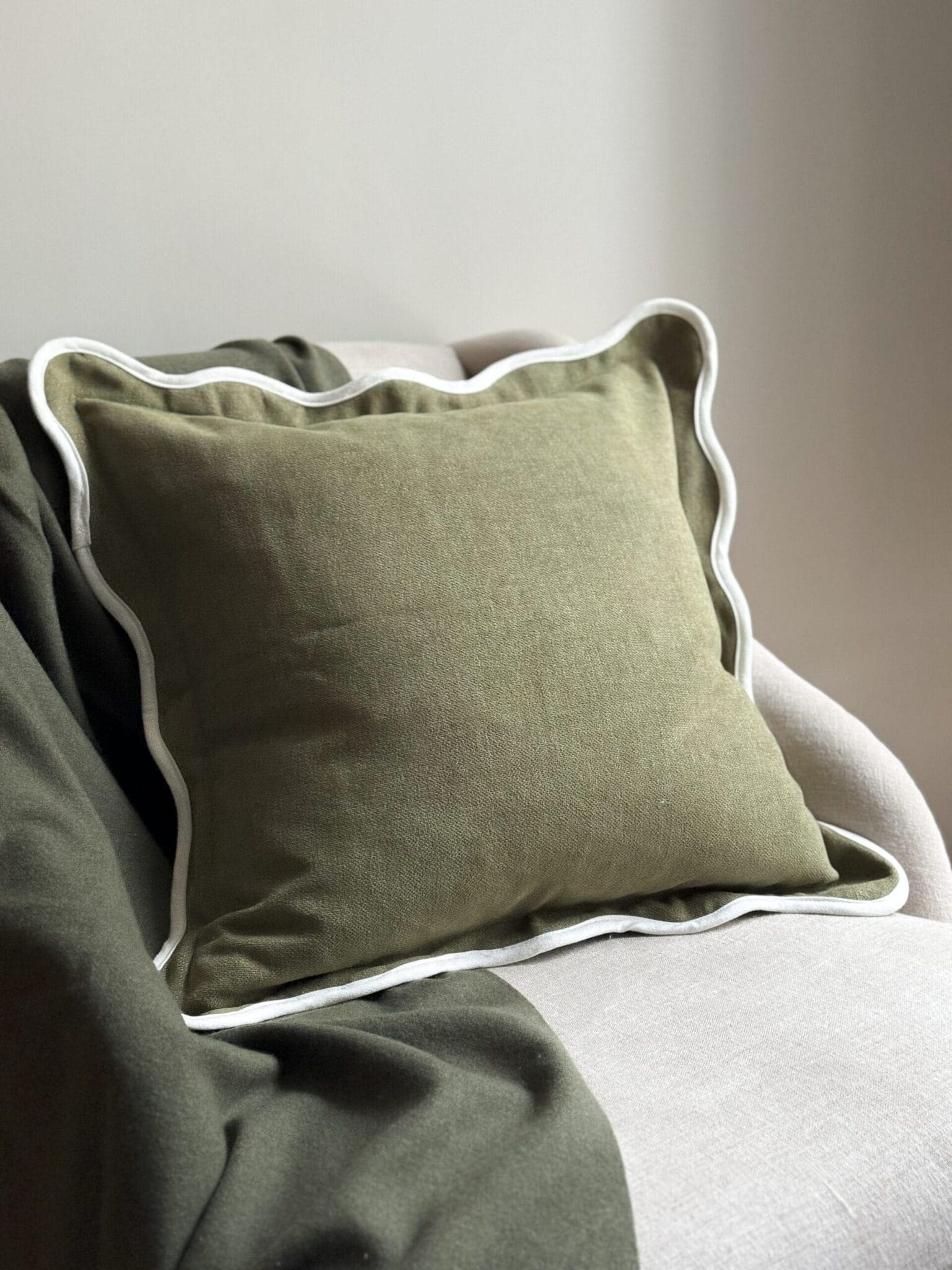 chloe olive scalloped edge cushion