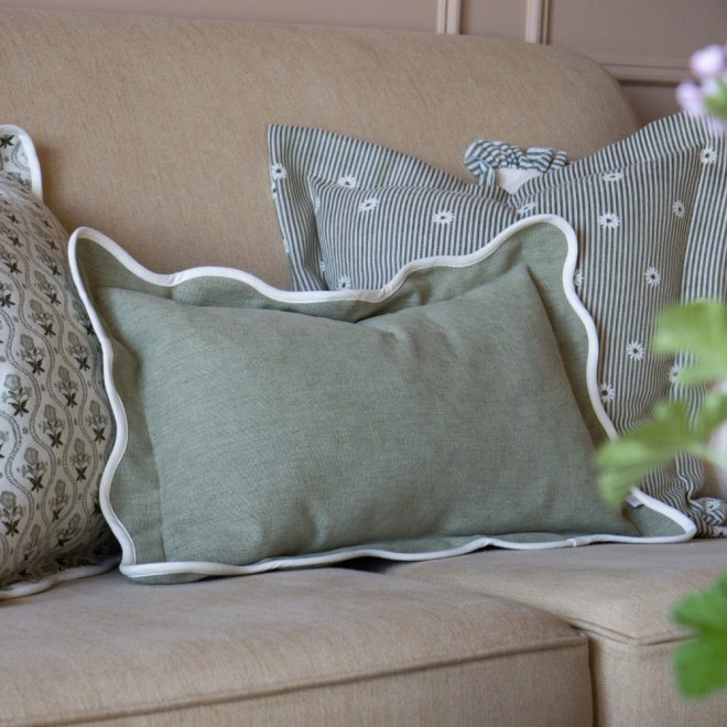 Chloe Sage Scalloped Edge Cushion 50×30